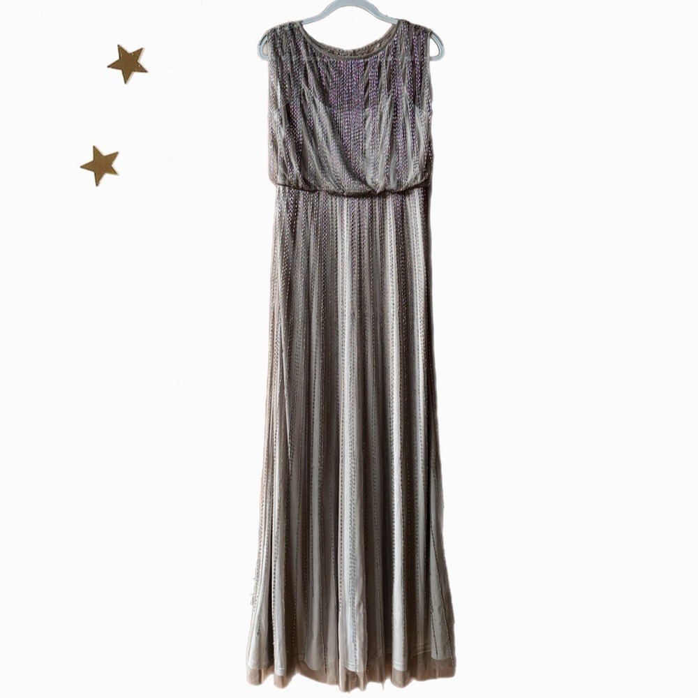 Adrianna Papell Silver and Taupe Beaded Gown